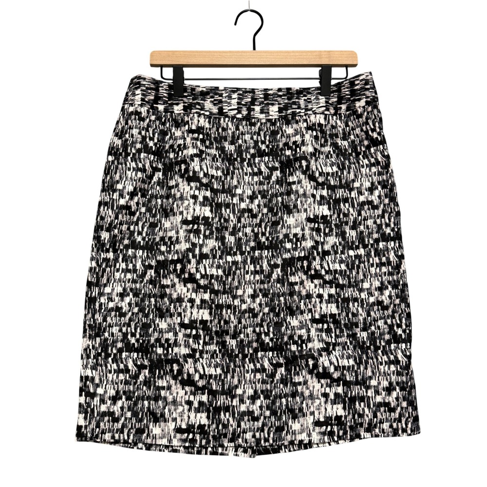 Banana Republic Pencil Skirt Womens 12 Black White Abstract Linen Blend Career